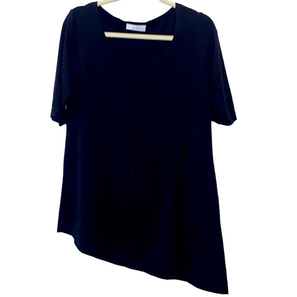 Bryn Walker Lagenlook Small Lagenlook Stretch Black Asymmetrical Top Tunic‍‍﻿﻿﻿﻿